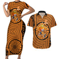 Greater Western Sydney Giants Couples Matching Short Sleeve Bodycon Dress and Hawaiian Shirt Indigenous Monochrome Dot Art Mascot Style