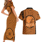 Greater Western Sydney Giants Couples Matching Short Sleeve Bodycon Dress and Hawaiian Shirt Indigenous Monochrome Dot Art Mascot Style