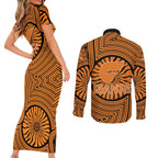Greater Western Sydney Giants Couples Matching Short Sleeve Bodycon Dress and Long Sleeve Button Shirt Indigenous Monochrome Dot Art Mascot Style
