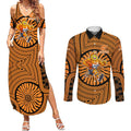 Greater Western Sydney Giants Couples Matching Summer Maxi Dress and Long Sleeve Button Shirt Indigenous Monochrome Dot Art Mascot Style
