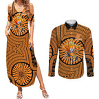 Greater Western Sydney Giants Couples Matching Summer Maxi Dress and Long Sleeve Button Shirt Indigenous Monochrome Dot Art Mascot Style