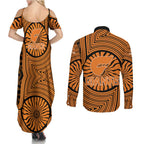 Greater Western Sydney Giants Couples Matching Summer Maxi Dress and Long Sleeve Button Shirt Indigenous Monochrome Dot Art Mascot Style