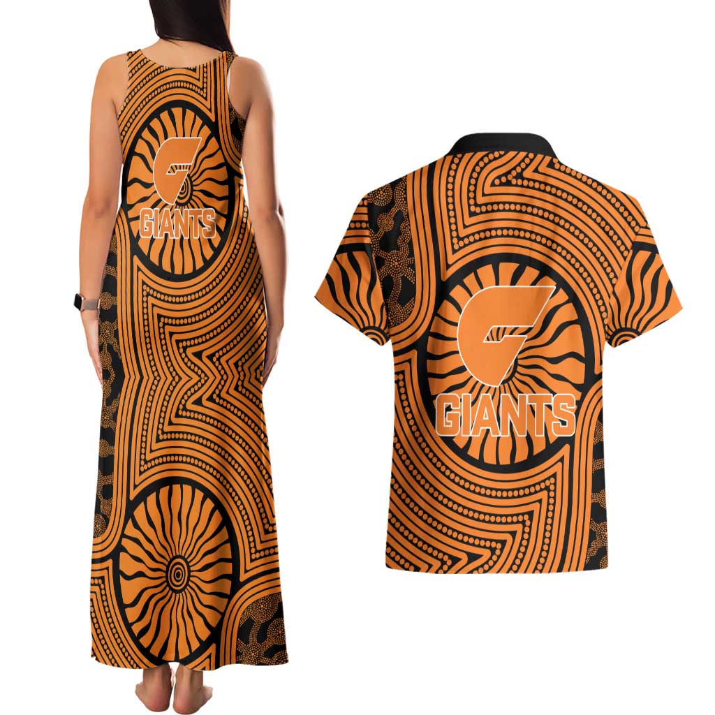 Greater Western Sydney Giants Couples Matching Tank Maxi Dress and Hawaiian Shirt Indigenous Monochrome Dot Art Mascot Style