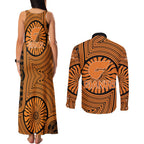 Greater Western Sydney Giants Couples Matching Tank Maxi Dress and Long Sleeve Button Shirt Indigenous Monochrome Dot Art Mascot Style