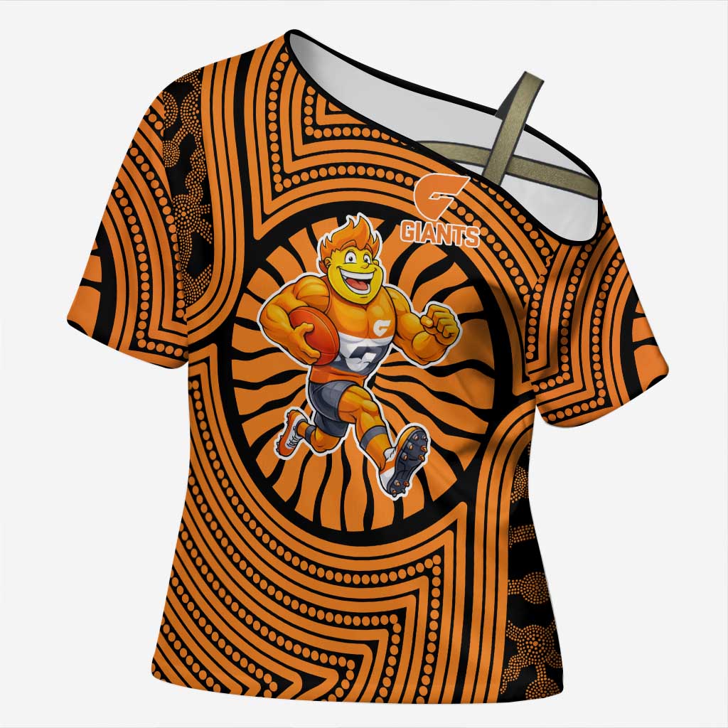 Greater Western Sydney Giants Cross Shoulder Shirt Indigenous Monochrome Dot Art Mascot Style