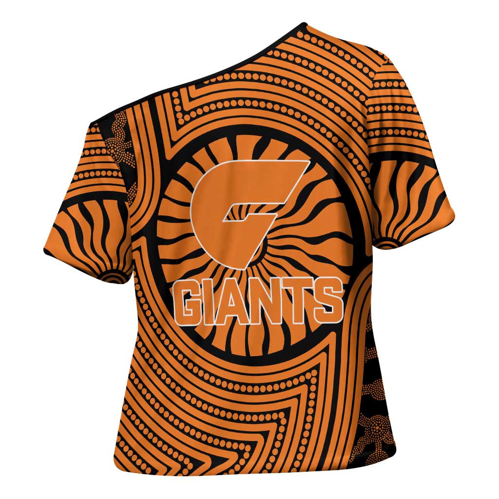 Greater Western Sydney Giants Cross Shoulder Shirt Indigenous Monochrome Dot Art Mascot Style
