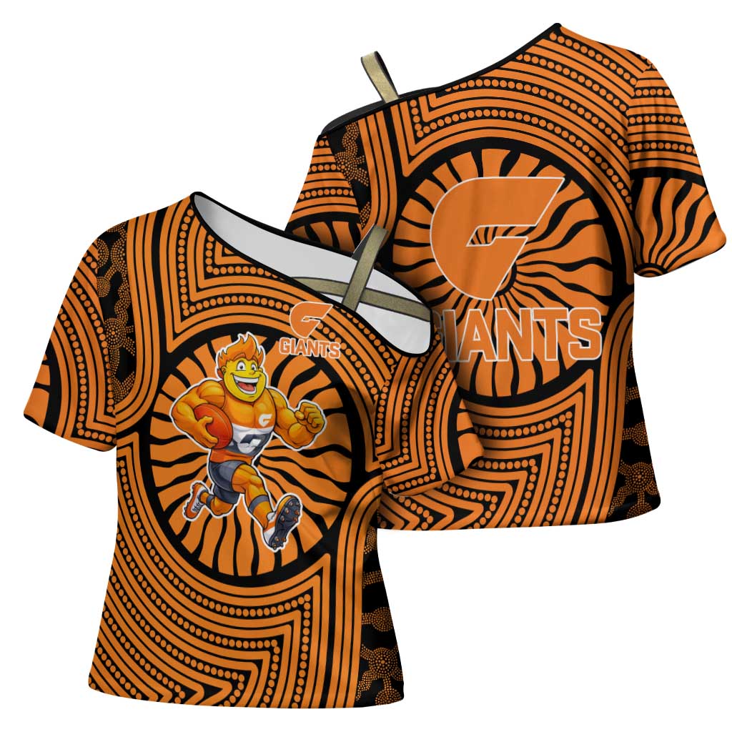 Greater Western Sydney Giants Cross Shoulder Shirt Indigenous Monochrome Dot Art Mascot Style