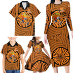 Greater Western Sydney Giants Family Matching Long Sleeve Bodycon Dress and Hawaiian Shirt Indigenous Monochrome Dot Art Mascot Style