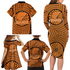Greater Western Sydney Giants Family Matching Long Sleeve Bodycon Dress and Hawaiian Shirt Indigenous Monochrome Dot Art Mascot Style