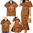 Greater Western Sydney Giants Family Matching Mermaid Dress and Hawaiian Shirt Indigenous Monochrome Dot Art Mascot Style