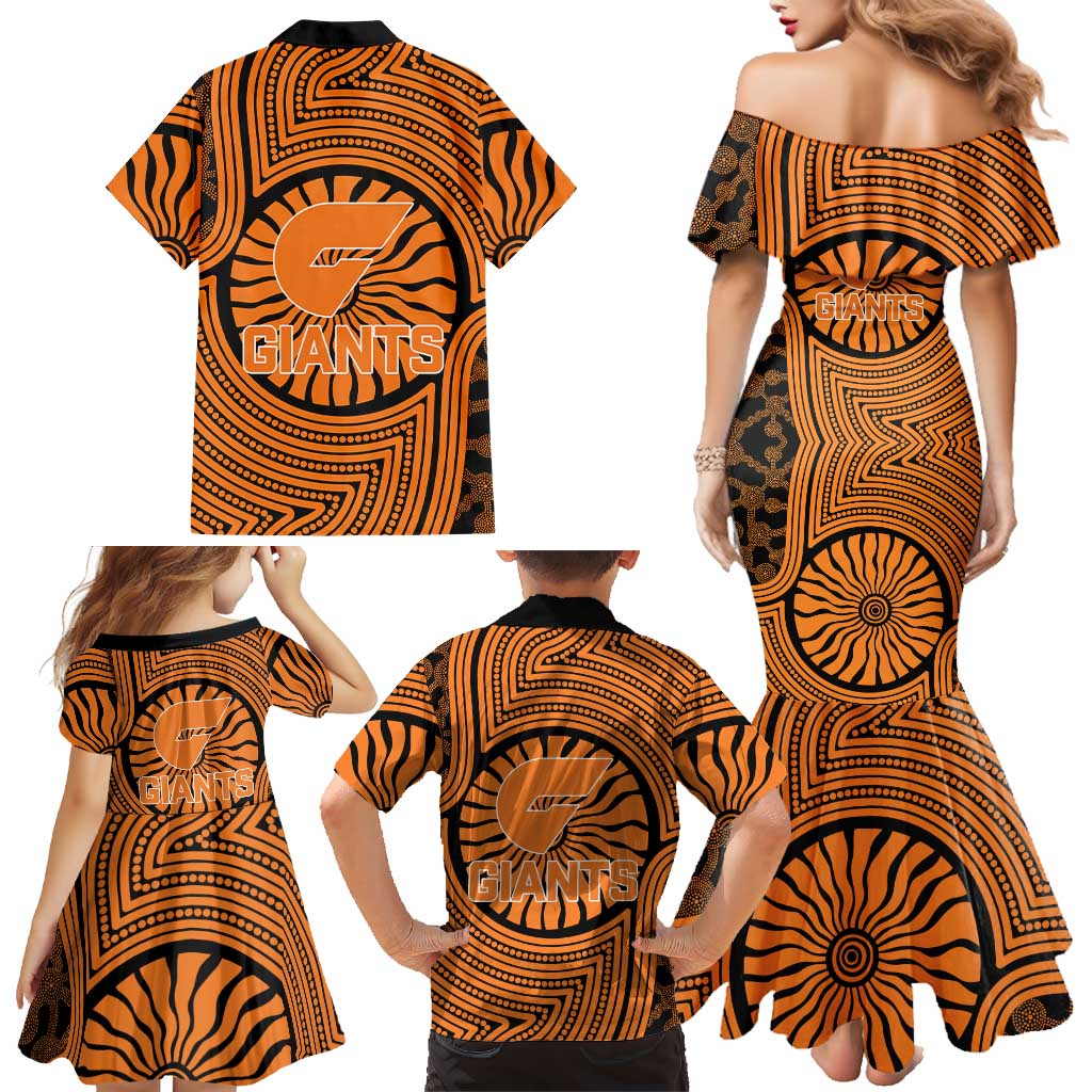 Greater Western Sydney Giants Family Matching Mermaid Dress and Hawaiian Shirt Indigenous Monochrome Dot Art Mascot Style