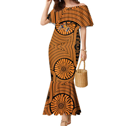 Greater Western Sydney Giants Family Matching Mermaid Dress and Hawaiian Shirt Indigenous Monochrome Dot Art Mascot Style