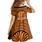 Greater Western Sydney Giants Family Matching Off The Shoulder Long Sleeve Dress and Hawaiian Shirt Indigenous Monochrome Dot Art Mascot Style