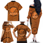 Greater Western Sydney Giants Family Matching Off The Shoulder Long Sleeve Dress and Hawaiian Shirt Indigenous Monochrome Dot Art Mascot Style
