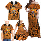 Greater Western Sydney Giants Family Matching Off Shoulder Maxi Dress and Hawaiian Shirt Indigenous Monochrome Dot Art Mascot Style