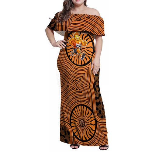 Greater Western Sydney Giants Family Matching Off Shoulder Maxi Dress and Hawaiian Shirt Indigenous Monochrome Dot Art Mascot Style