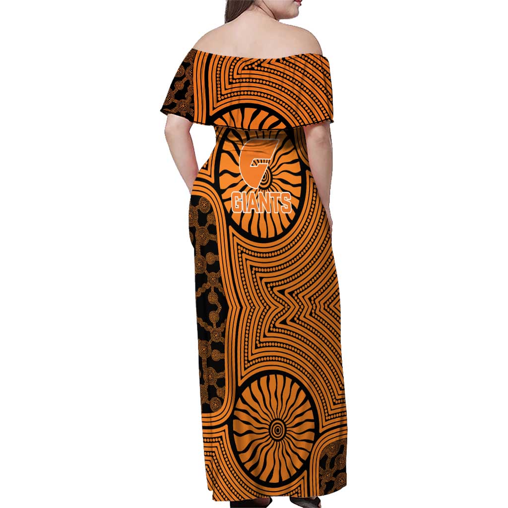 Greater Western Sydney Giants Family Matching Off Shoulder Maxi Dress and Hawaiian Shirt Indigenous Monochrome Dot Art Mascot Style