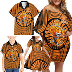 Greater Western Sydney Giants Family Matching Off Shoulder Short Dress and Hawaiian Shirt Indigenous Monochrome Dot Art Mascot Style