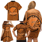 Greater Western Sydney Giants Family Matching Off Shoulder Short Dress and Hawaiian Shirt Indigenous Monochrome Dot Art Mascot Style