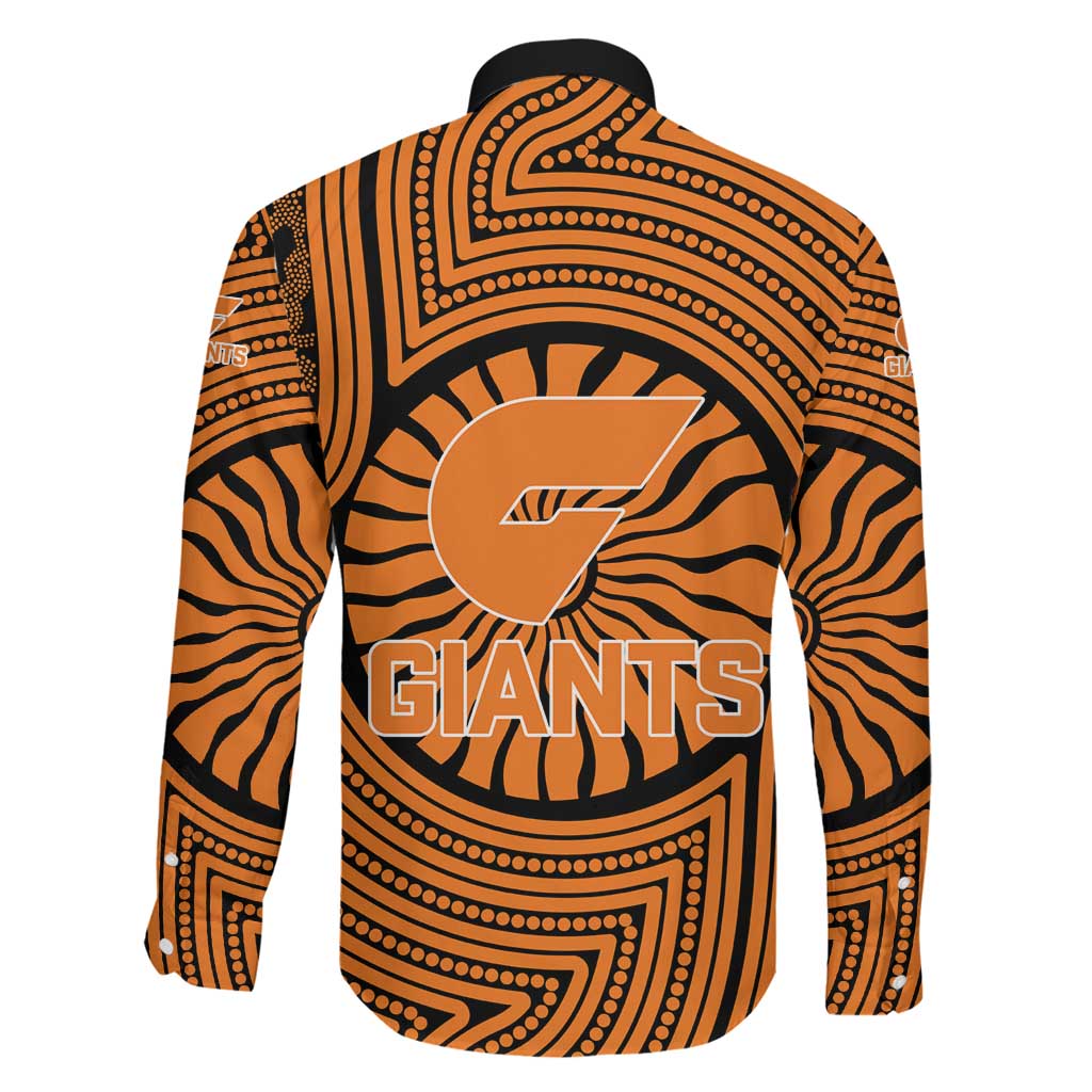 Greater Western Sydney Giants Family Matching Off Shoulder Short Dress and Hawaiian Shirt Indigenous Monochrome Dot Art Mascot Style