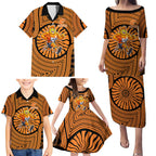 Greater Western Sydney Giants Family Matching Puletasi and Hawaiian Shirt Indigenous Monochrome Dot Art Mascot Style