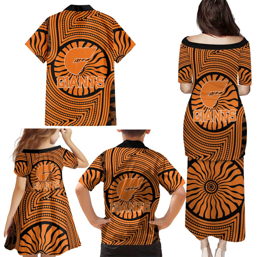 Greater Western Sydney Giants Family Matching Puletasi and Hawaiian Shirt Indigenous Monochrome Dot Art Mascot Style