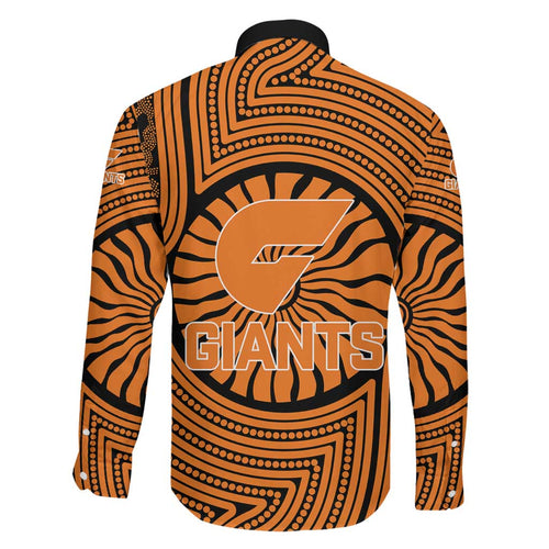 Greater Western Sydney Giants Family Matching Puletasi and Hawaiian Shirt Indigenous Monochrome Dot Art Mascot Style