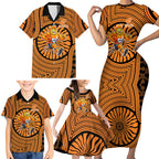 Greater Western Sydney Giants Family Matching Short Sleeve Bodycon Dress and Hawaiian Shirt Indigenous Monochrome Dot Art Mascot Style