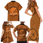 Greater Western Sydney Giants Family Matching Short Sleeve Bodycon Dress and Hawaiian Shirt Indigenous Monochrome Dot Art Mascot Style