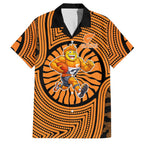 Greater Western Sydney Giants Family Matching Short Sleeve Bodycon Dress and Hawaiian Shirt Indigenous Monochrome Dot Art Mascot Style