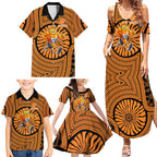 Greater Western Sydney Giants Family Matching Summer Maxi Dress and Hawaiian Shirt Indigenous Monochrome Dot Art Mascot Style