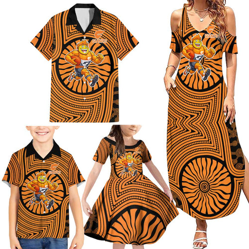 Greater Western Sydney Giants Family Matching Summer Maxi Dress and Hawaiian Shirt Indigenous Monochrome Dot Art Mascot Style
