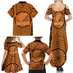 Greater Western Sydney Giants Family Matching Summer Maxi Dress and Hawaiian Shirt Indigenous Monochrome Dot Art Mascot Style