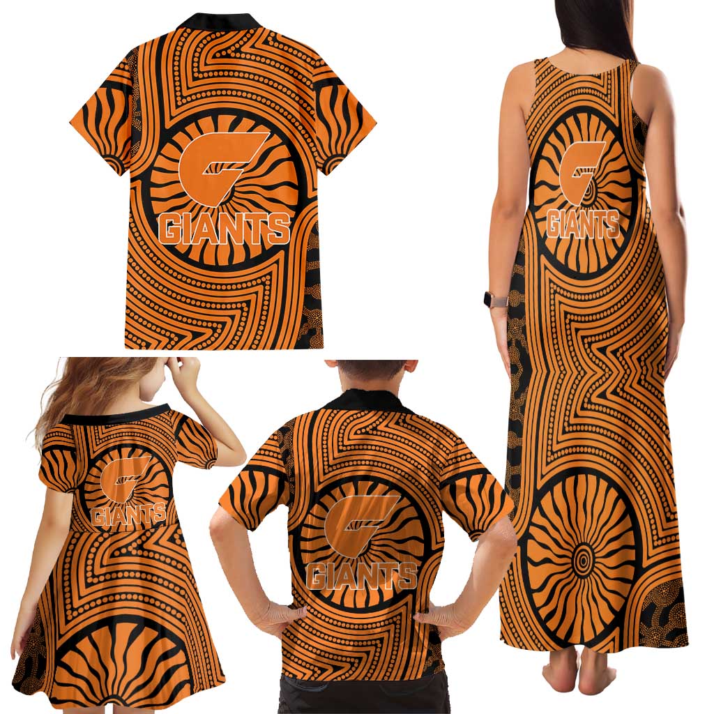 Greater Western Sydney Giants Family Matching Tank Maxi Dress and Hawaiian Shirt Indigenous Monochrome Dot Art Mascot Style