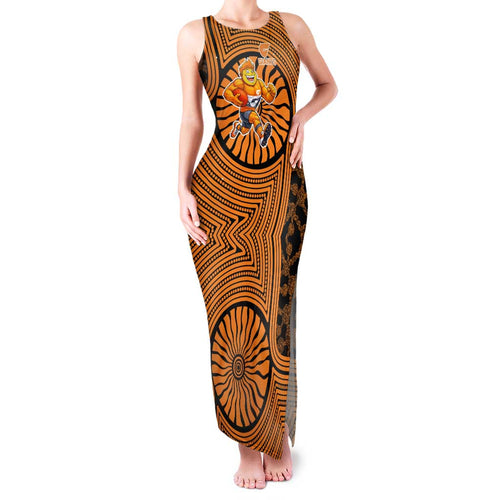 Greater Western Sydney Giants Family Matching Tank Maxi Dress and Hawaiian Shirt Indigenous Monochrome Dot Art Mascot Style