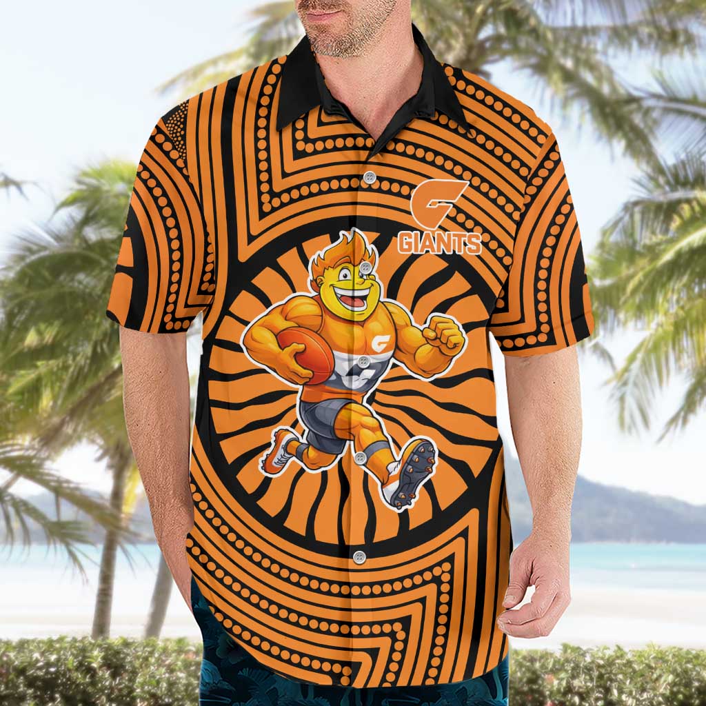 Greater Western Sydney Giants Hawaiian Shirt Indigenous Monochrome Dot Art Mascot Style