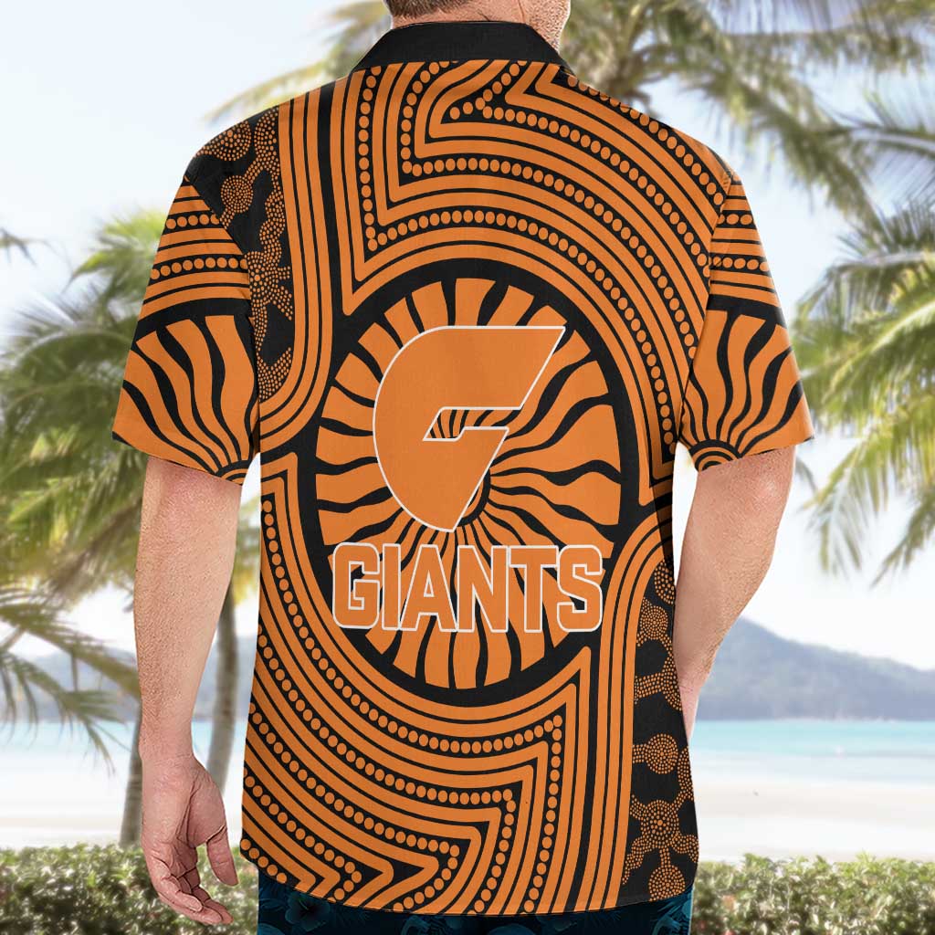 Greater Western Sydney Giants Hawaiian Shirt Indigenous Monochrome Dot Art Mascot Style