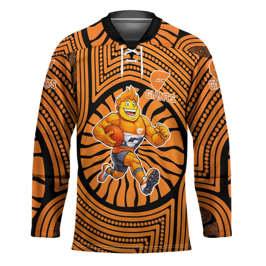 Greater Western Sydney Giants Hockey Jersey Indigenous Monochrome Dot Art Mascot Style