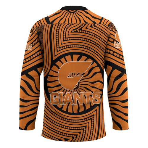 Greater Western Sydney Giants Hockey Jersey Indigenous Monochrome Dot Art Mascot Style