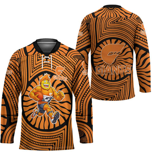 Greater Western Sydney Giants Hockey Jersey Indigenous Monochrome Dot Art Mascot Style