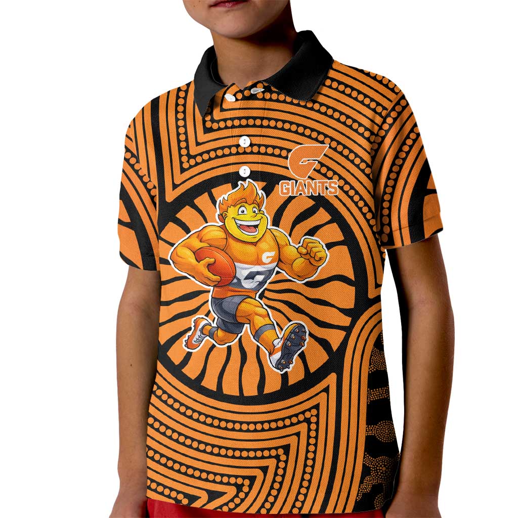 Greater Western Sydney Giants Kid Polo Shirt Indigenous Monochrome Dot Art Mascot Style