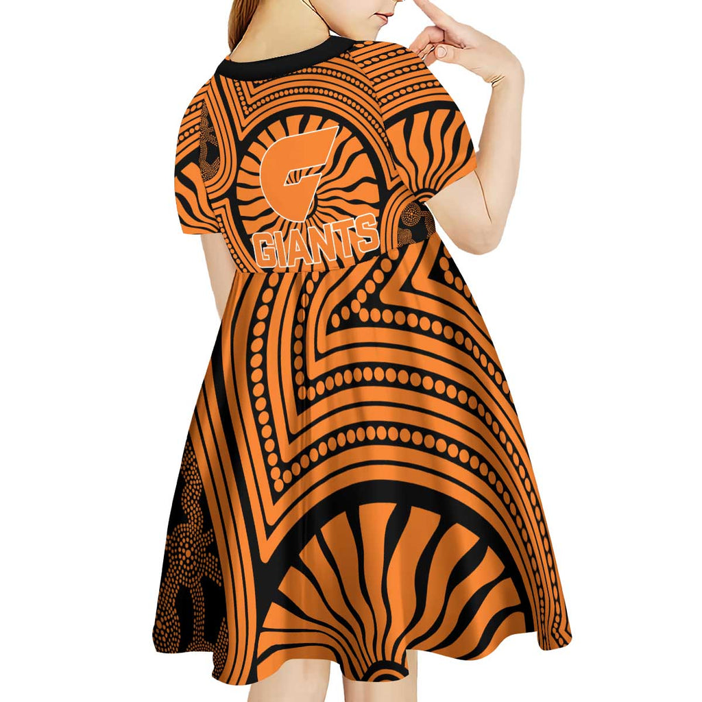Greater Western Sydney Giants Kid Short Sleeve Dress Indigenous Monochrome Dot Art Mascot Style