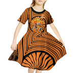Greater Western Sydney Giants Kid Short Sleeve Dress Indigenous Monochrome Dot Art Mascot Style