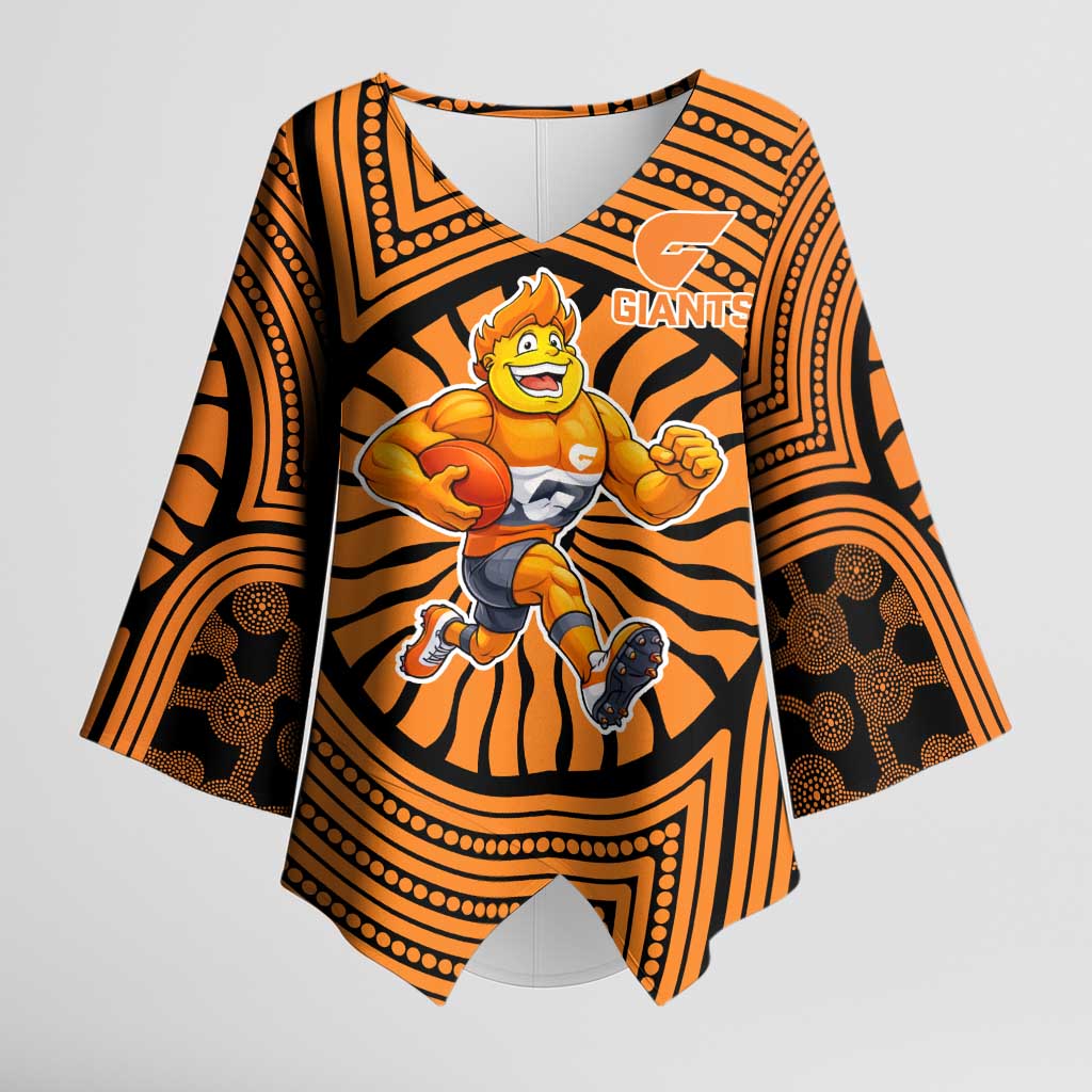 Greater Western Sydney Giants Kimono Sleeve Blouse Indigenous Monochrome Dot Art Mascot Style