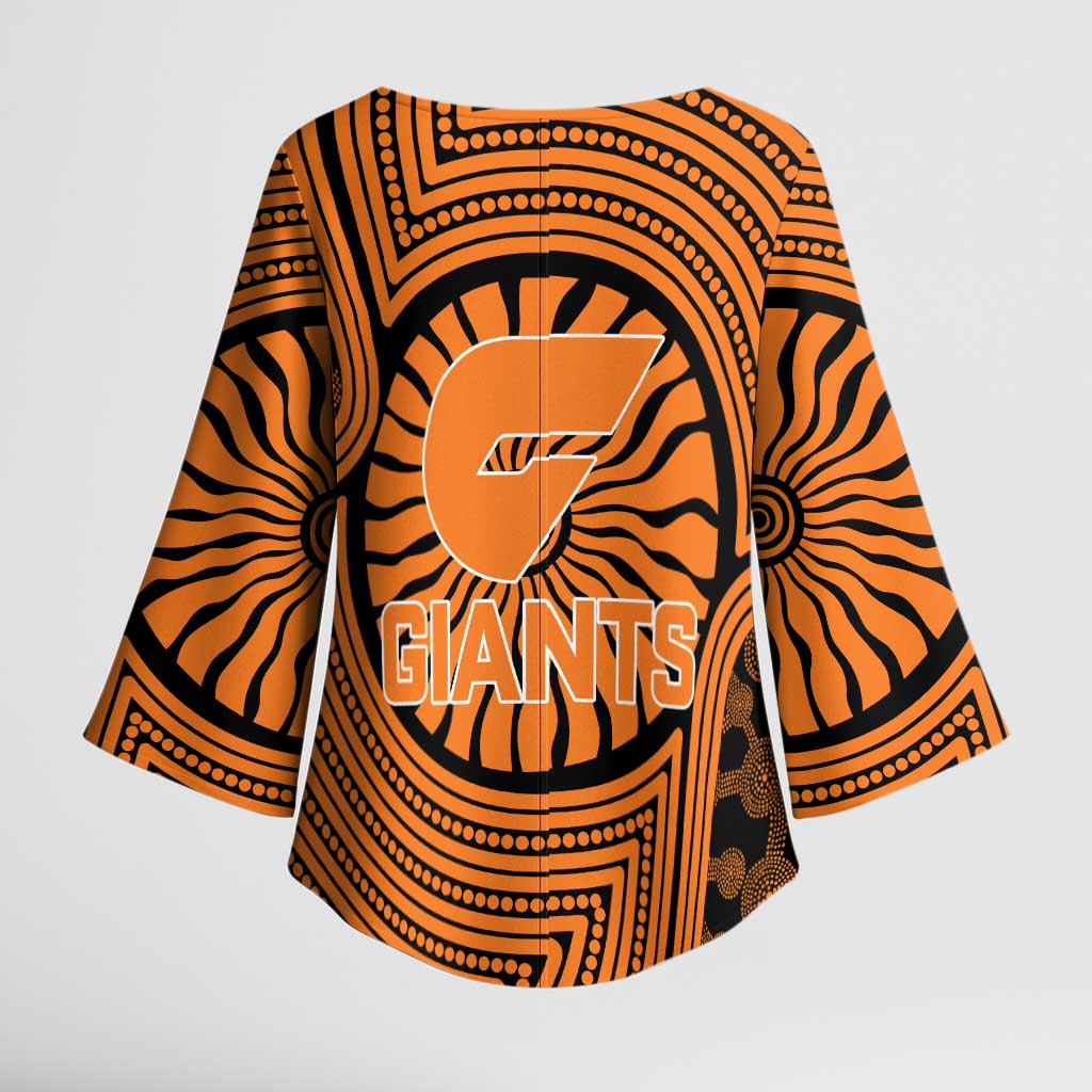 Greater Western Sydney Giants Kimono Sleeve Blouse Indigenous Monochrome Dot Art Mascot Style