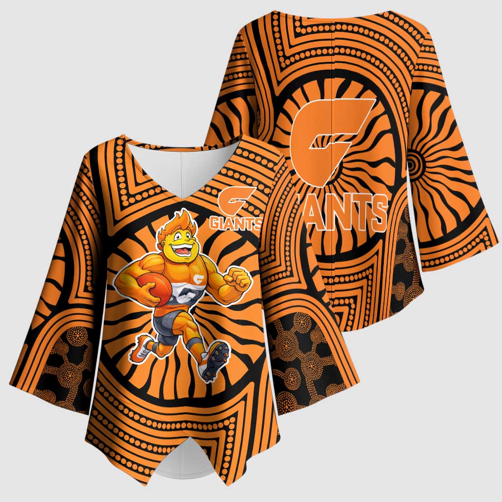 Greater Western Sydney Giants Kimono Sleeve Blouse Indigenous Monochrome Dot Art Mascot Style