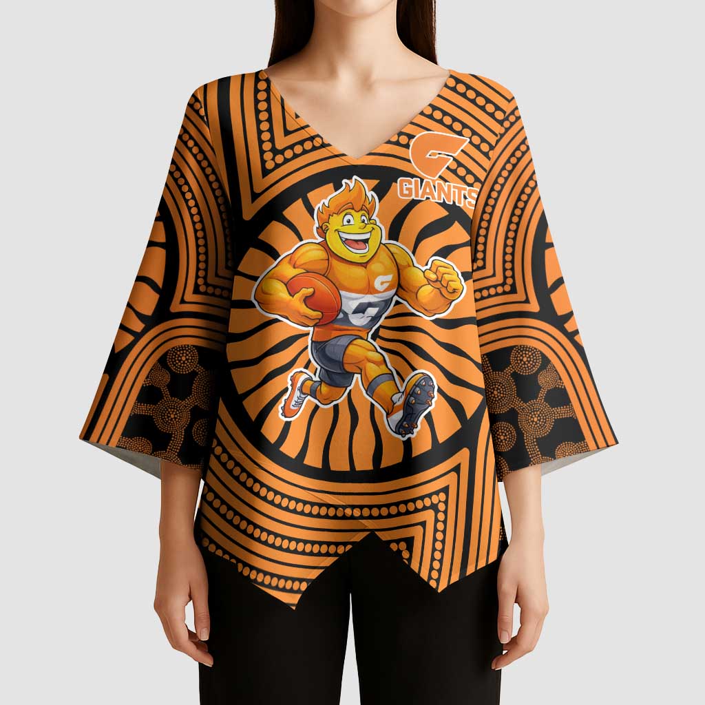 Greater Western Sydney Giants Kimono Sleeve Blouse Indigenous Monochrome Dot Art Mascot Style