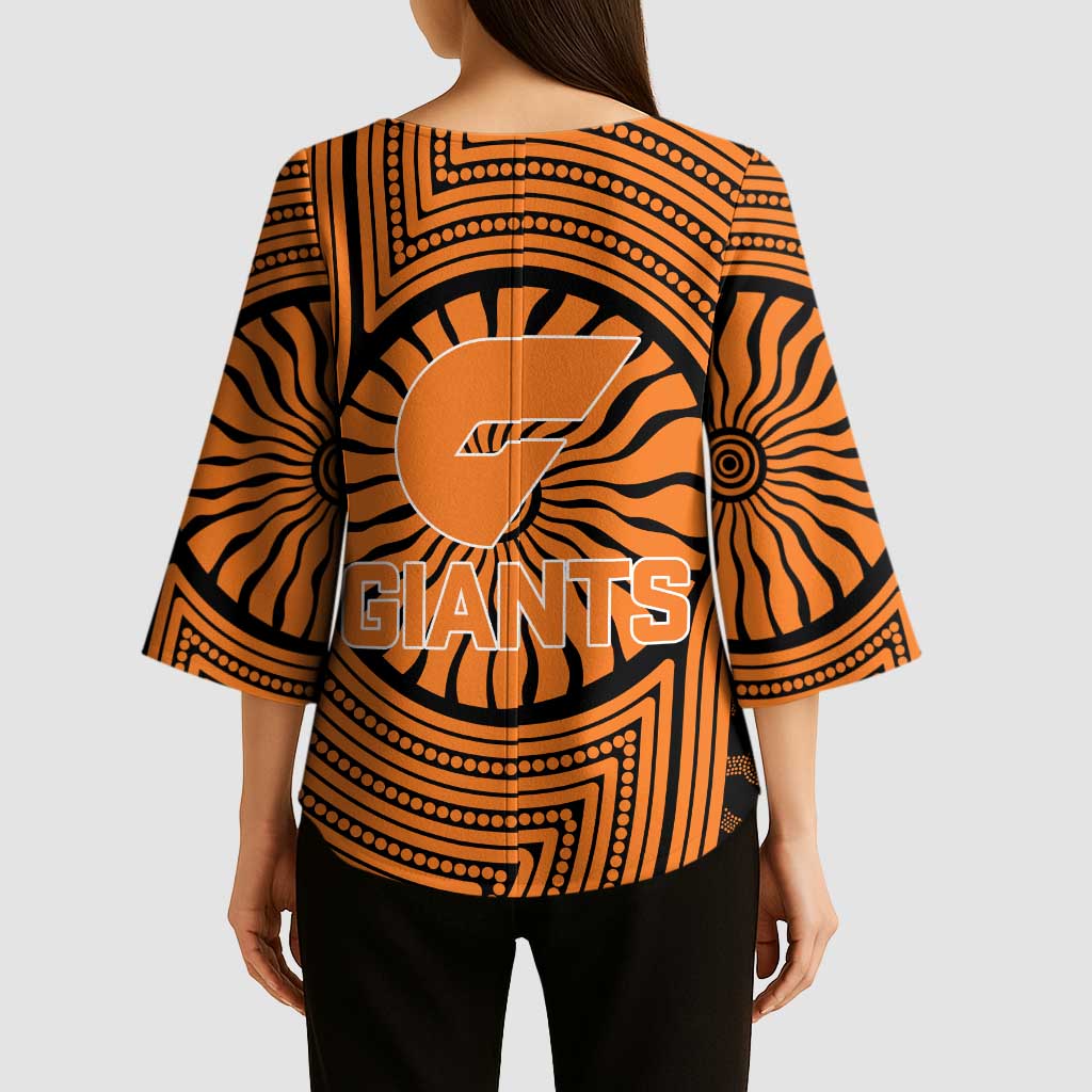 Greater Western Sydney Giants Kimono Sleeve Blouse Indigenous Monochrome Dot Art Mascot Style