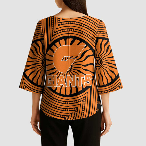 Greater Western Sydney Giants Kimono Sleeve Blouse Indigenous Monochrome Dot Art Mascot Style