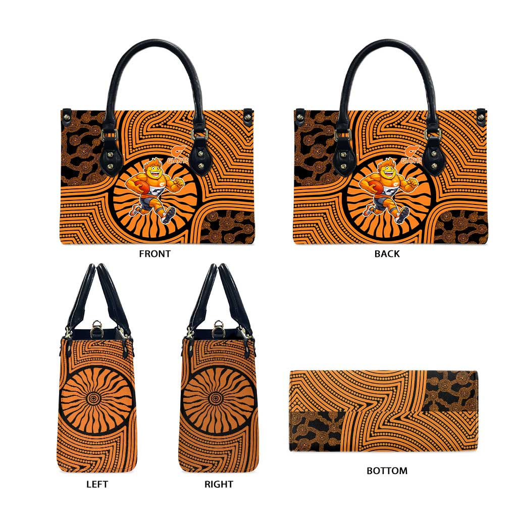 Greater Western Sydney Giants Leather Bag Indigenous Monochrome Dot Art Mascot Style